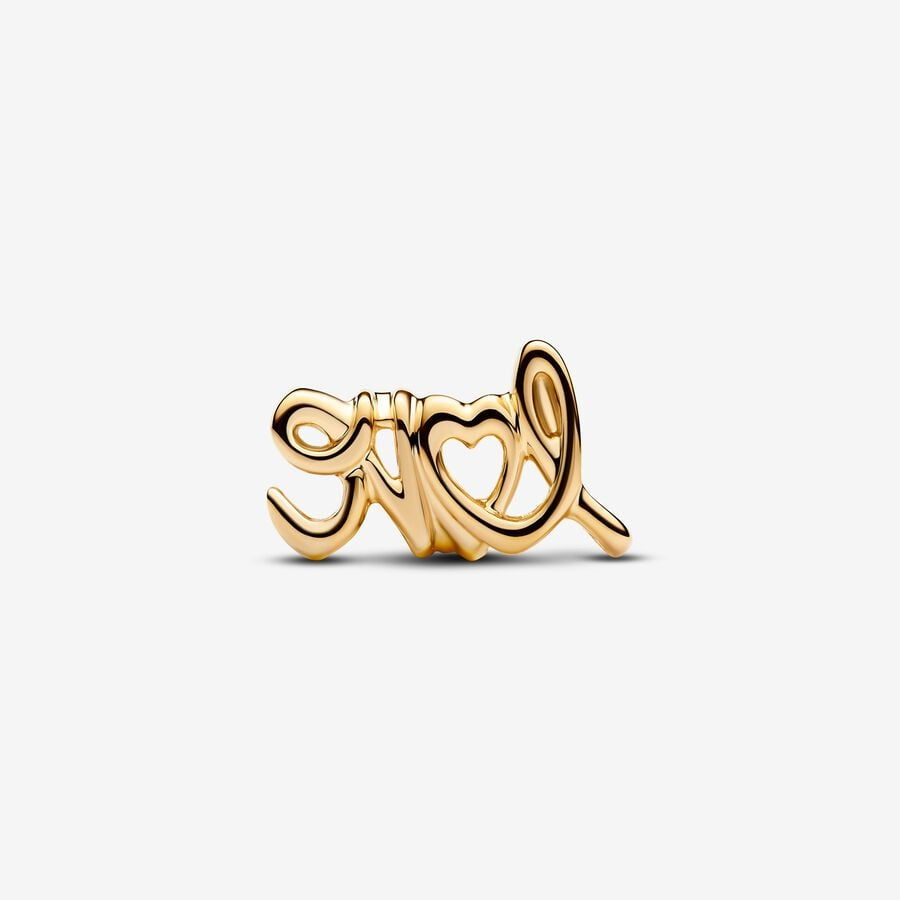 Golden Handwritten Love Charm Hallmarked S925 Sterling Silver