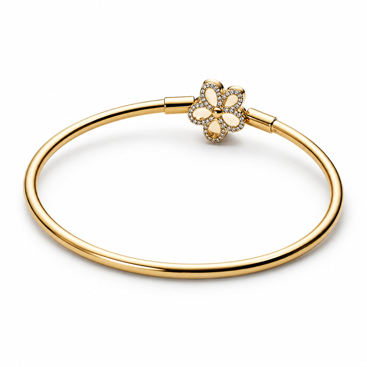 Gold Plated Pavé Flower Bangle Hallmarked S925 Sterling Silver