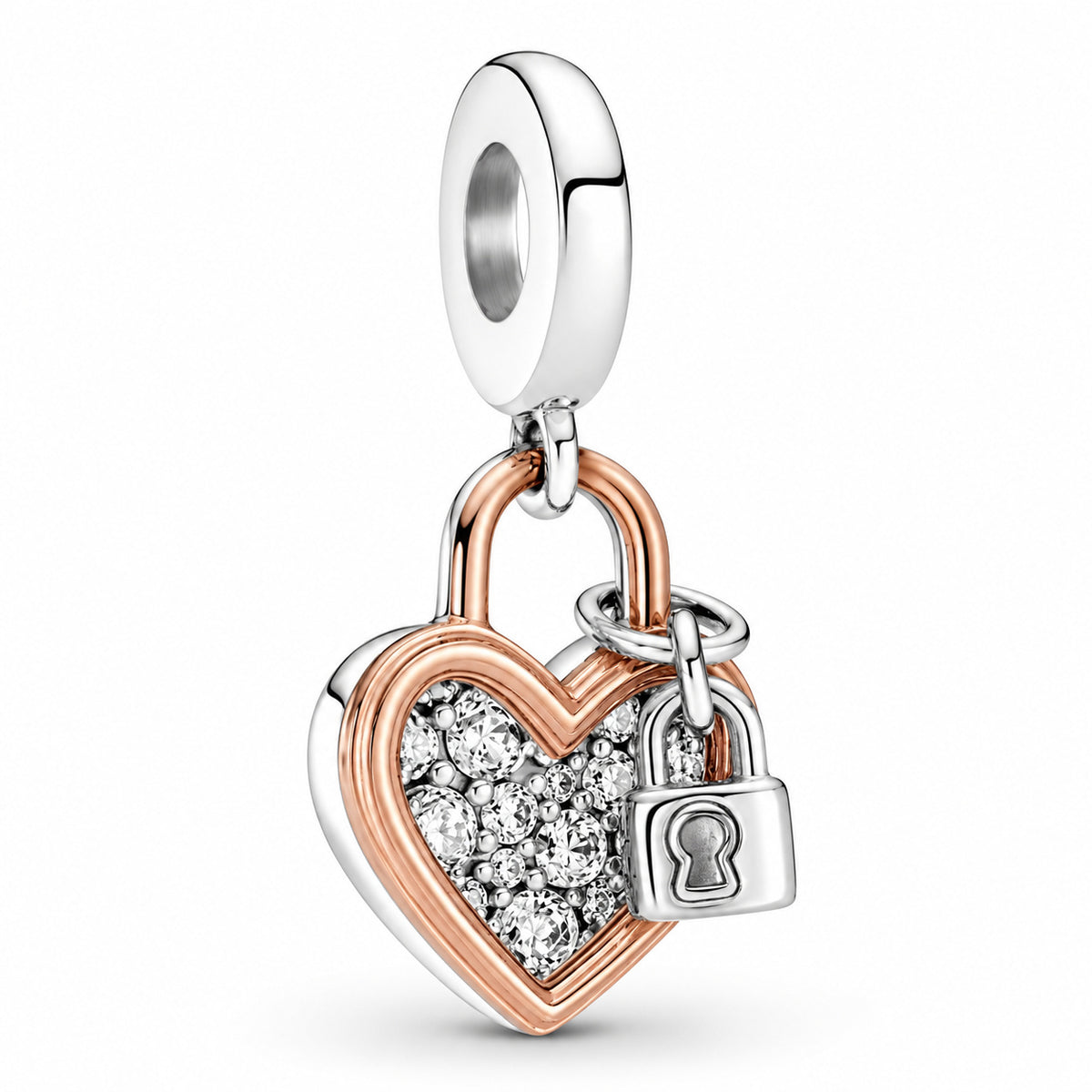 Heart Padlock Double Dangle S925 Sterling Silver Charm