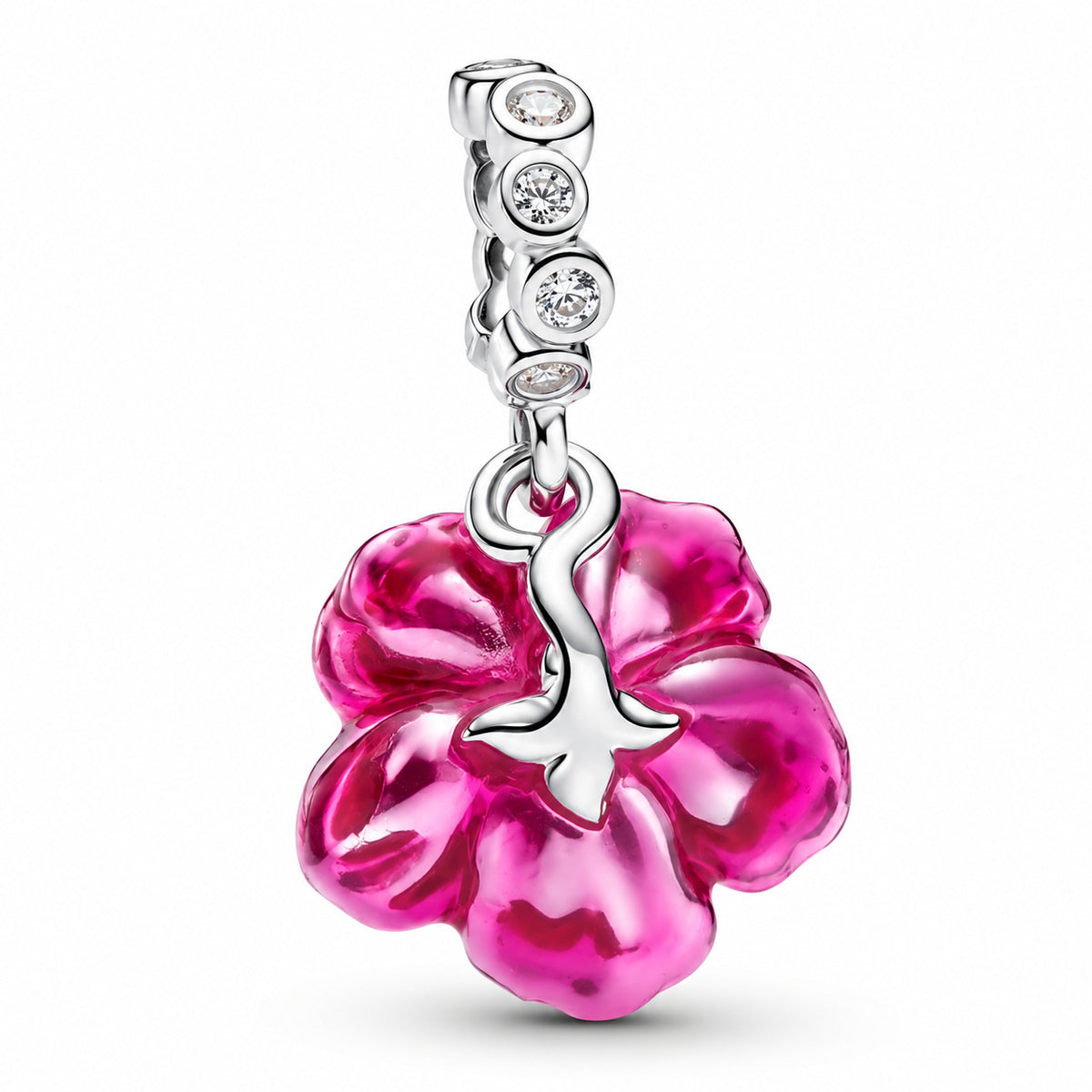 Hibiscus Dangle Charm Hallmarked S925 Sterling Silver