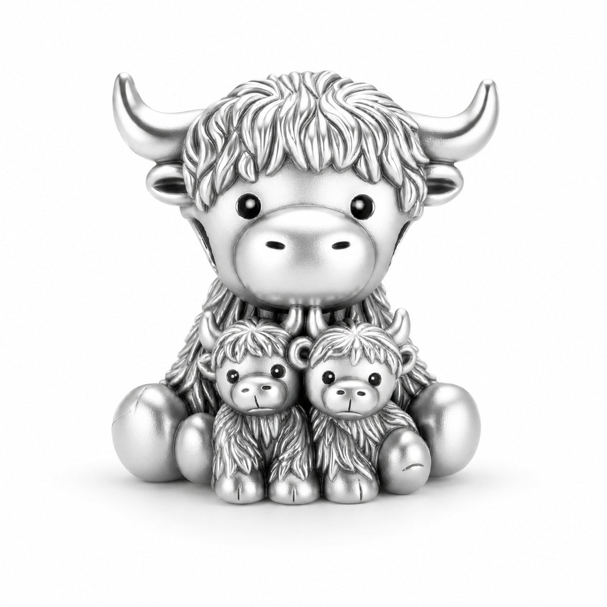 Highland Cow Embraces Babies Charm Hallmarked S925 Sterling Silver