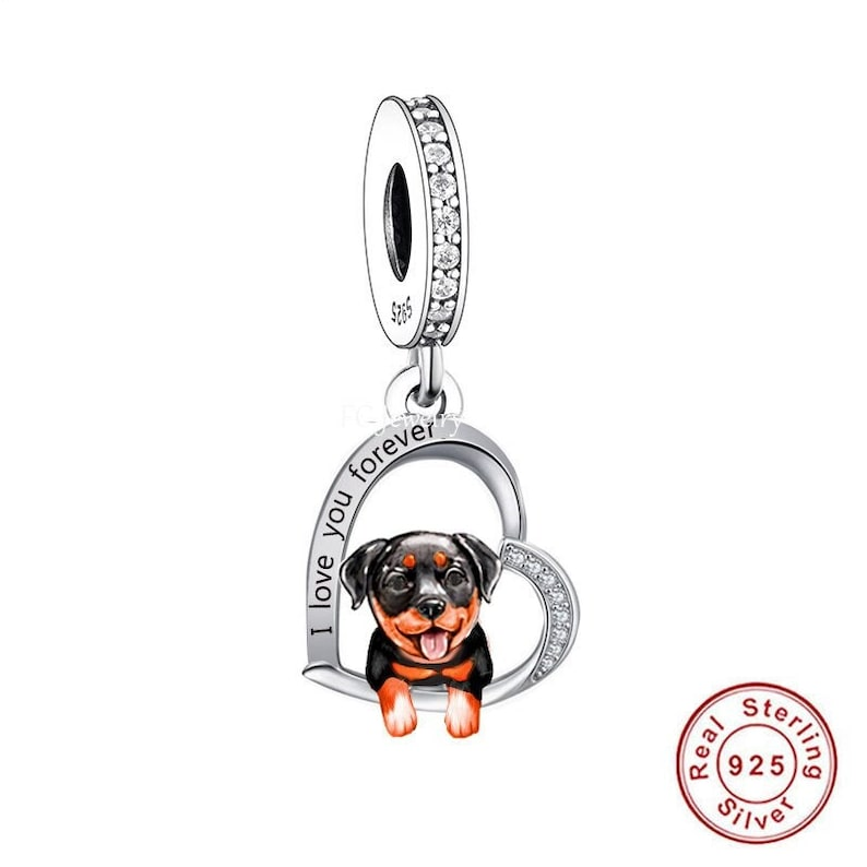 I Love You Forever Rottweiler Dog Charm Hallmarked S925 Sterling Silver