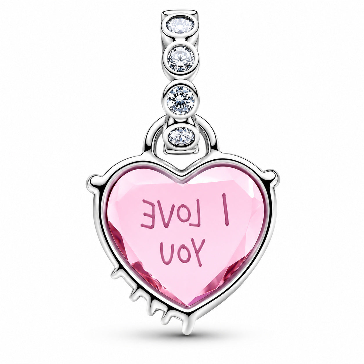 I Love You Mum Pink Dangle Charm Hallmarked S925 Sterling Silver