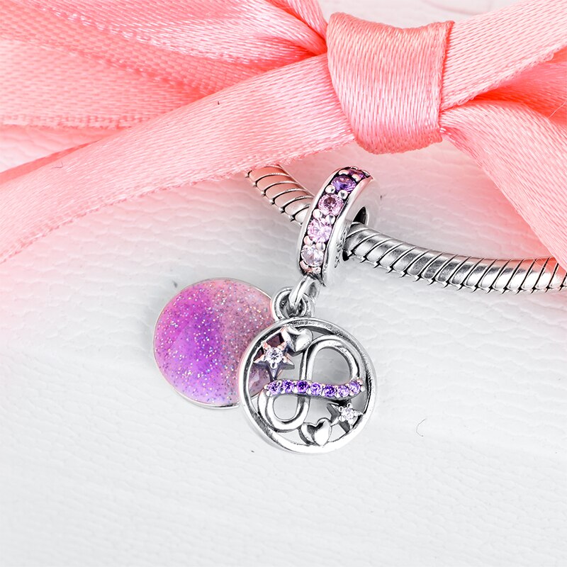 Glittering Infinity Dangle Charm Hallmarked S925 Sterling Silver