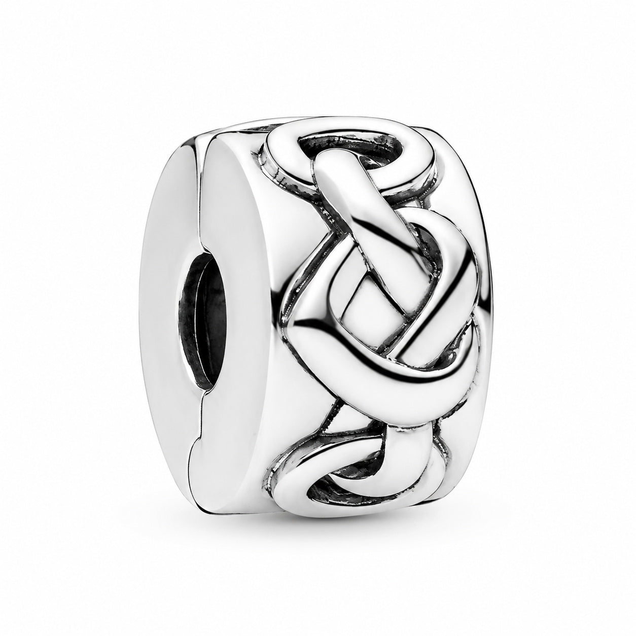 Knotted Hearts Clip Charm Hallmarked S925 Sterling Silver