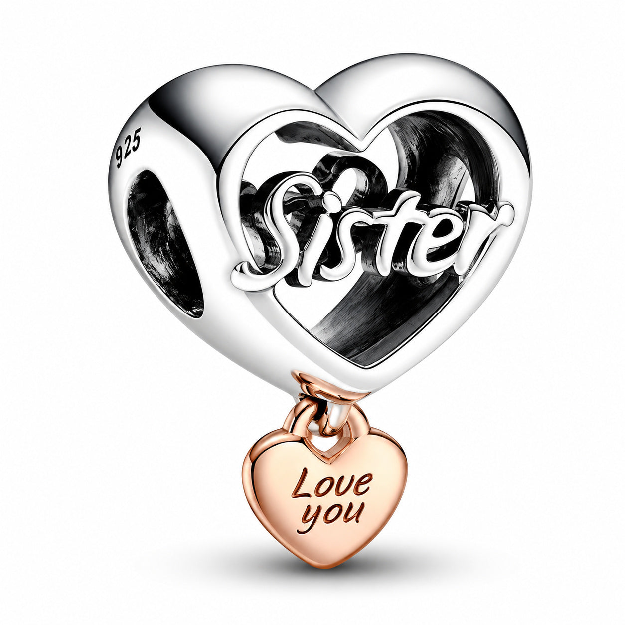 Love You Sister Heart Charm S925 Sterling Silver