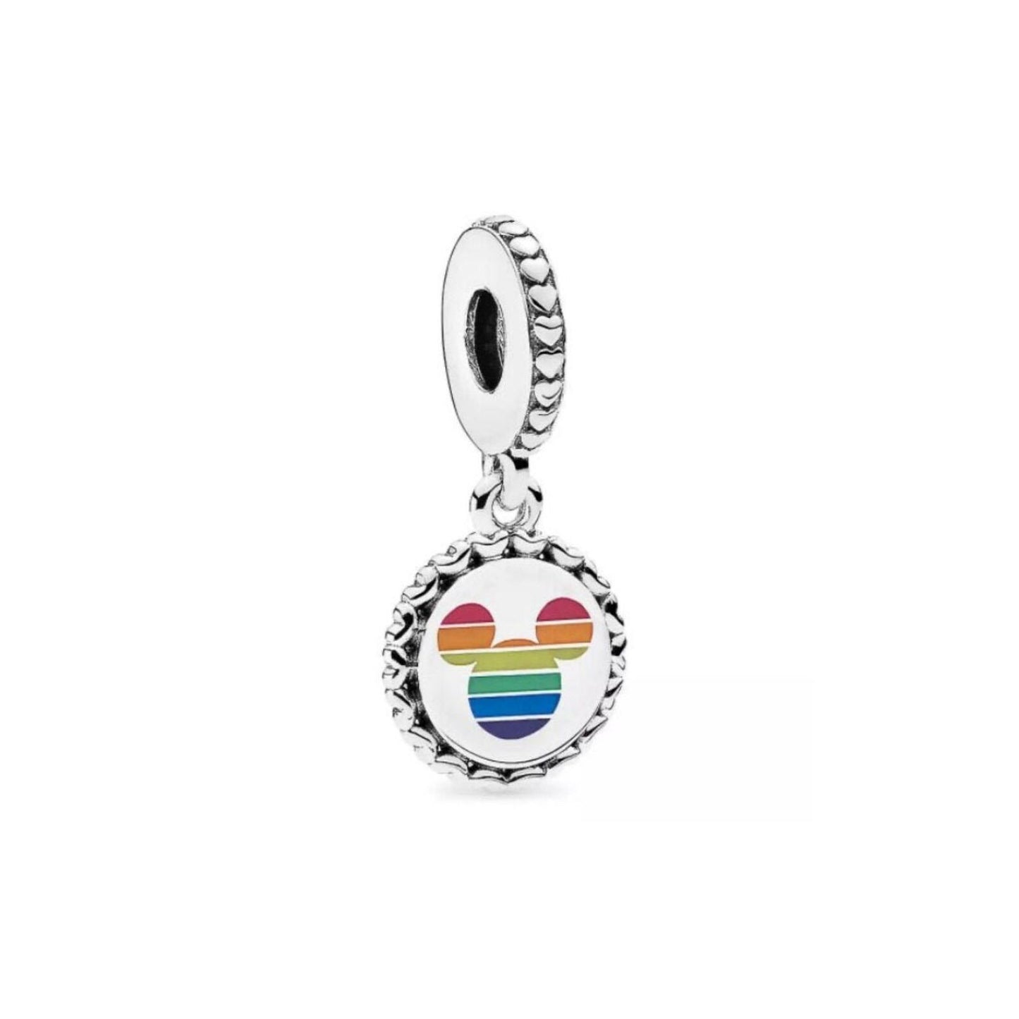 Disney Mickey Mouse Rainbow Dangle Charm Hallmarked S925 Sterling Silver