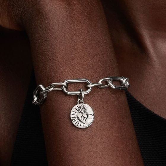 Medallion Heart Dangle Charm Hallmarked S925 Sterling Silver