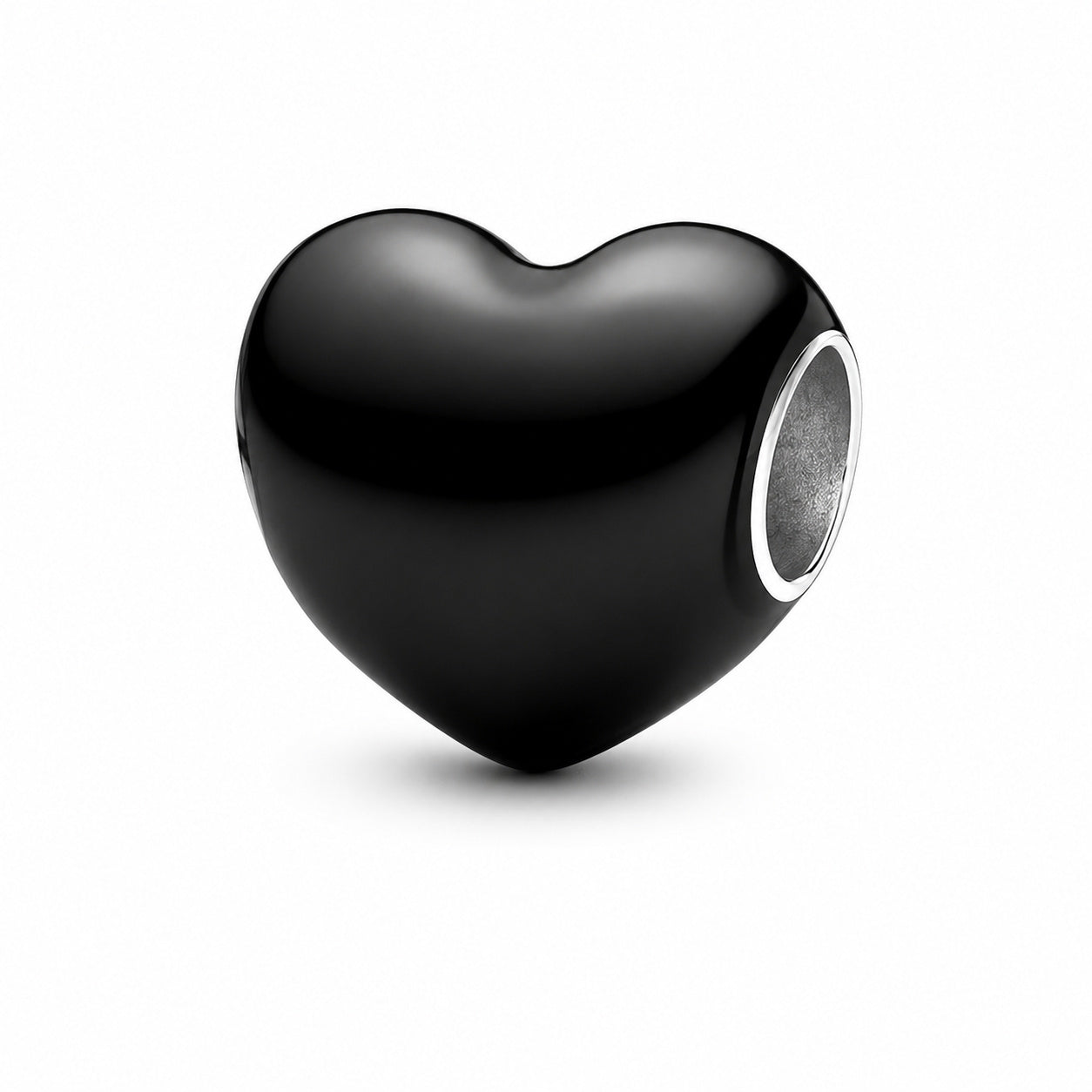 Metallic Black Heart Charm Hallmarked S925 Sterling Silver