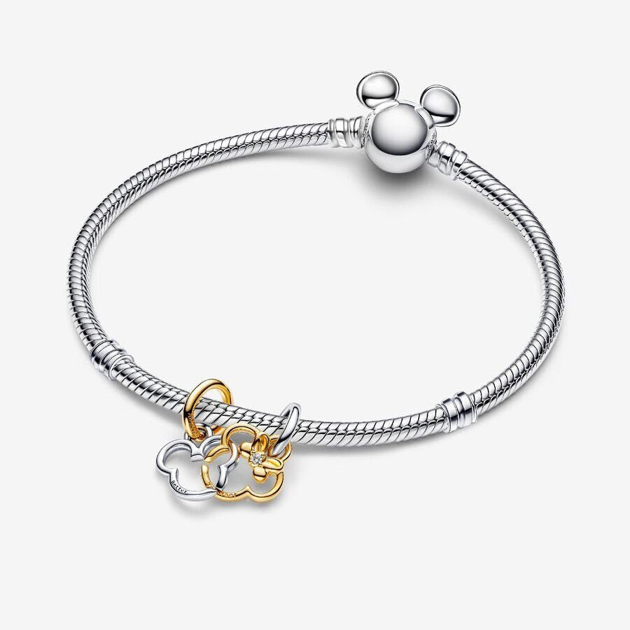 Disney Mickey Mouse & Minnie Mouse Splitable Dangle Charm Hallmarked S925 Sterling Silver