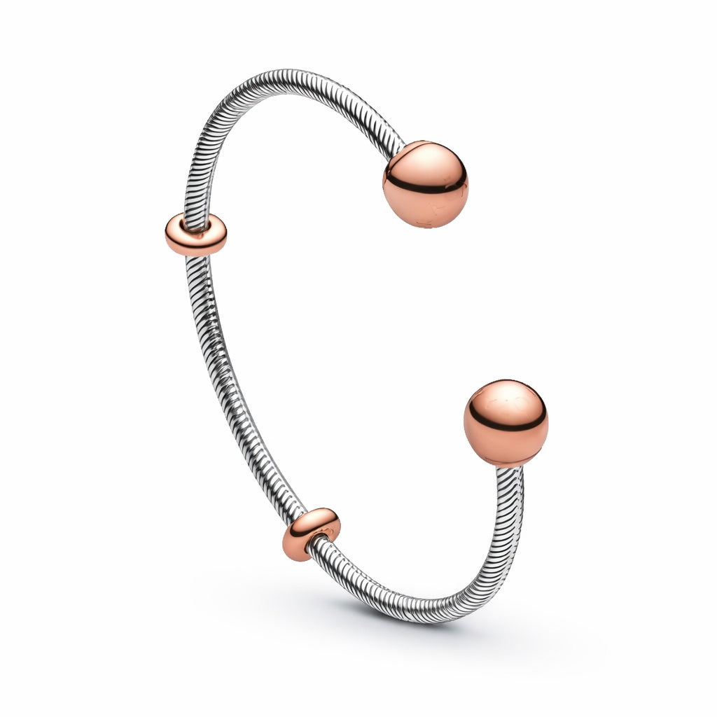Moments Rose Gold Plated & Silver Interchangeable End Cap Bangle S925 Sterling Silver Hallmarked