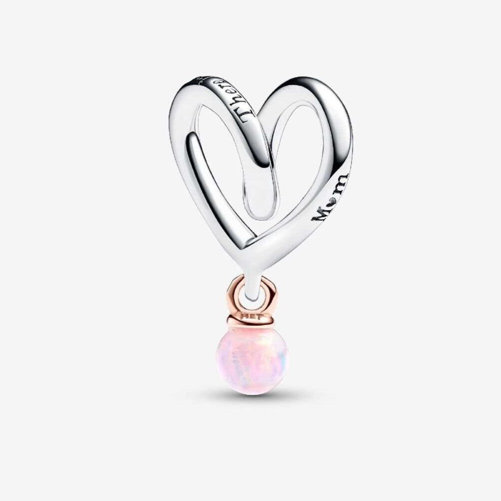 Mum Two-tone Wrapped Heart Charm Hallmarked S925 Sterling Silver