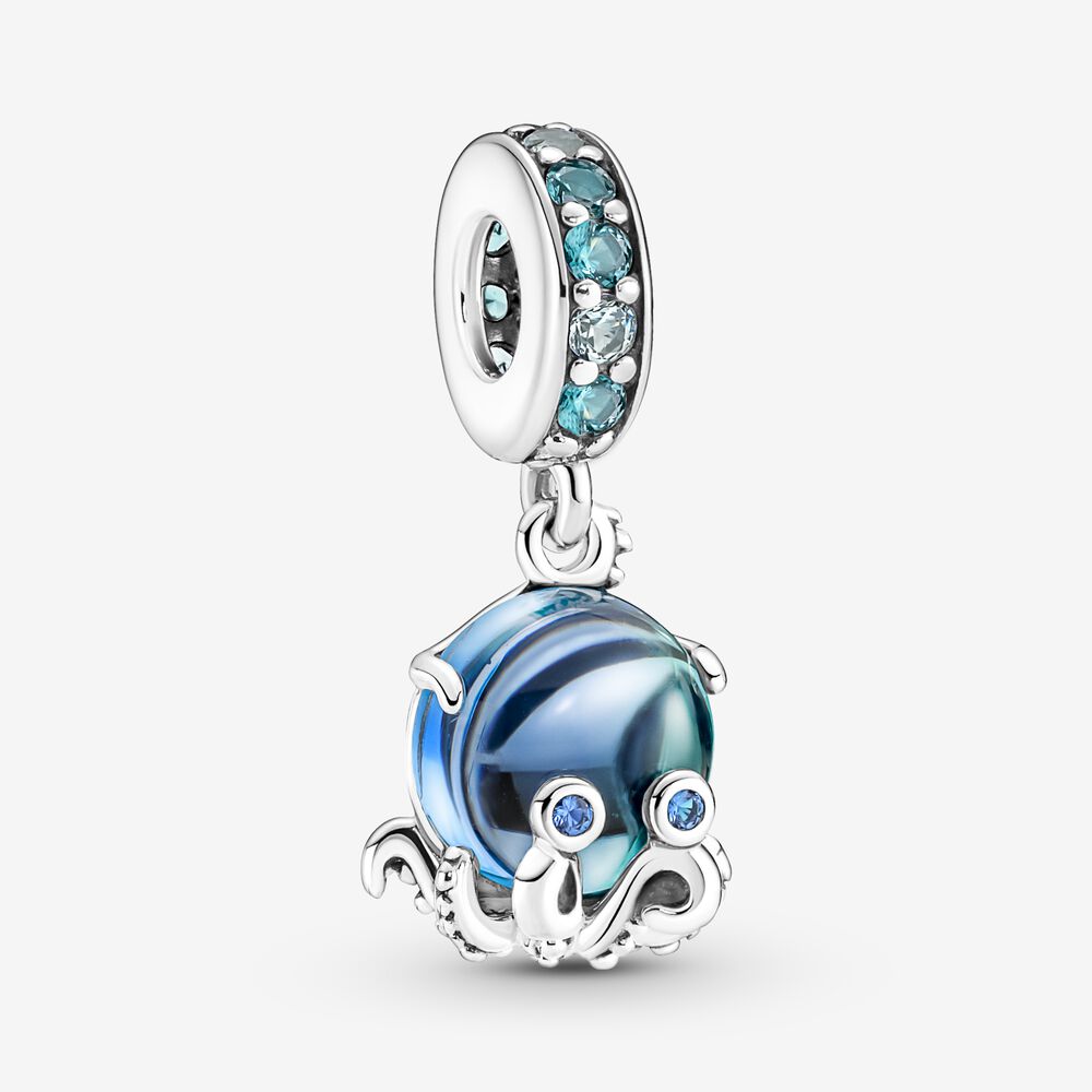 Murano Glass Cute Octopus Dangle Charm Hallmarked S925 Sterling Silver