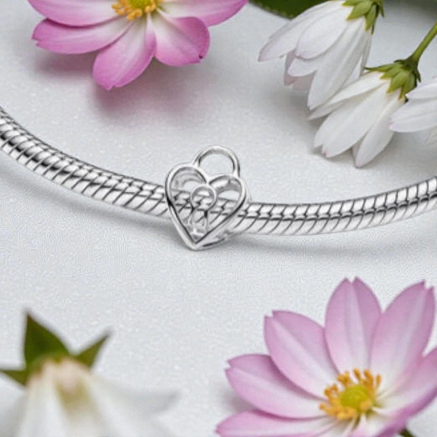 Openwork Heart Padlock Dangle Charm Hallmarked S925 Sterling Silver