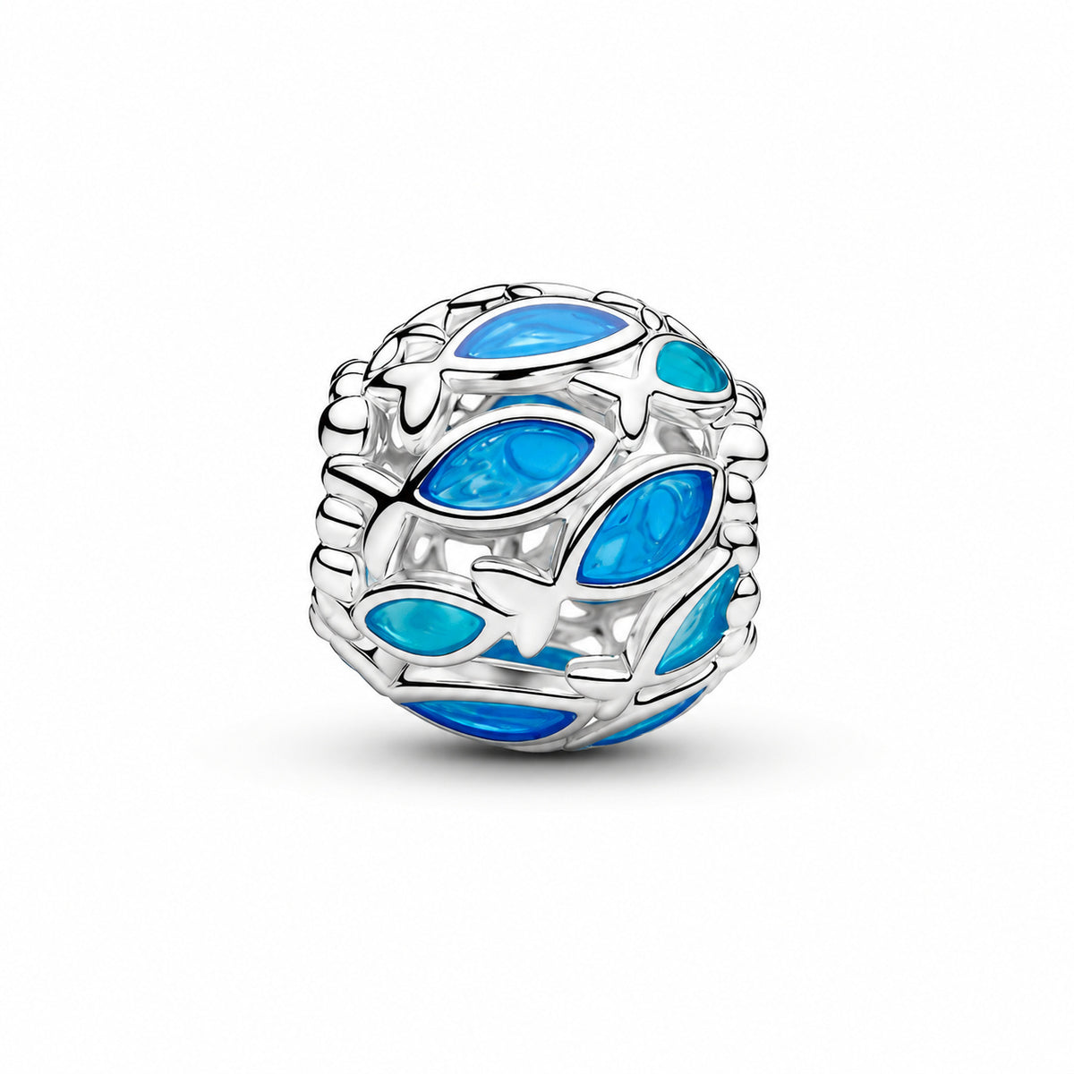 Openwork Swimming Fish Charm Hallmarked S925 Sterling Silver