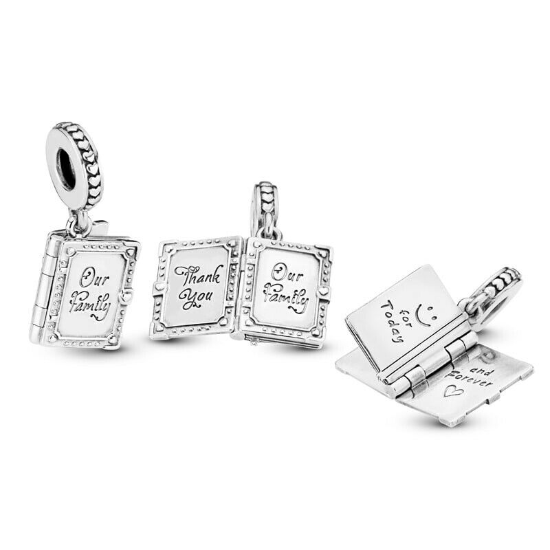 Our Family Book Dangle Charm Hallmarked S925 Sterling Silver