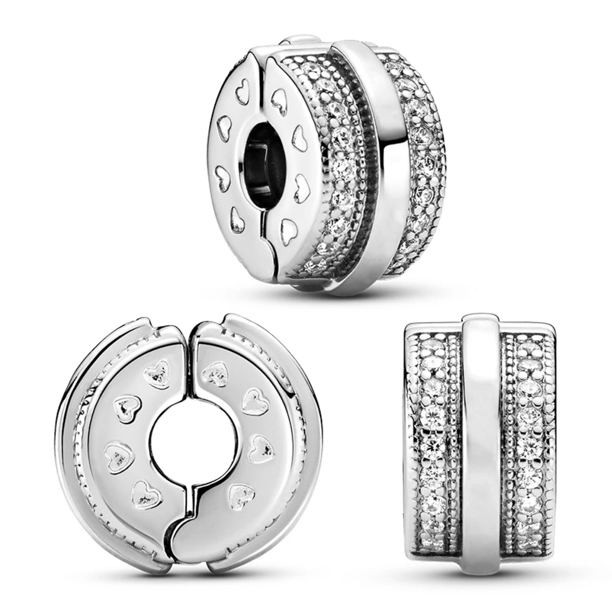 Sparkling Pavé Lines & Logo Charm Hallmarked S925 Hallmarked Compatible Sterling Silver Charm