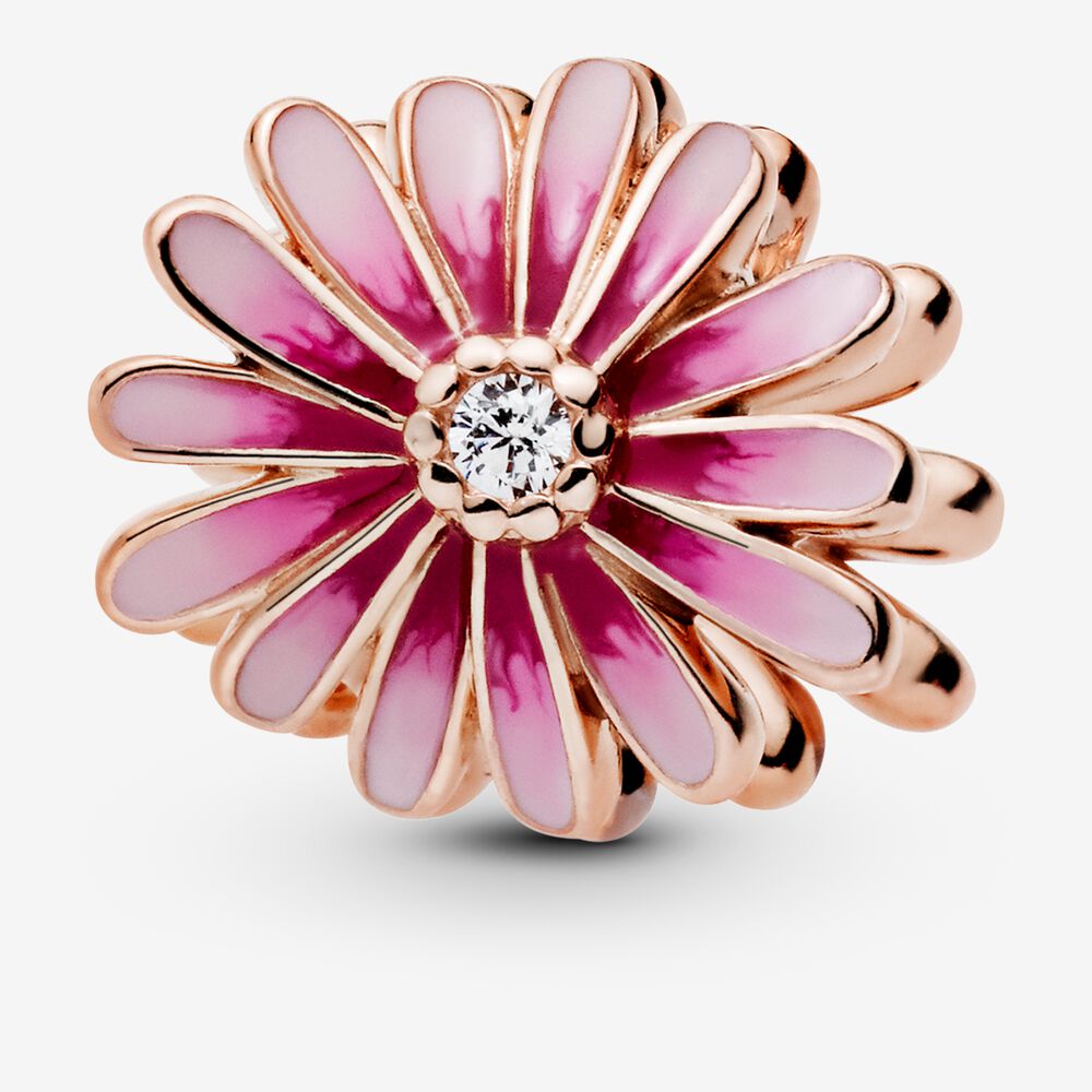 Pink Daisy Flower Charm Hallmarked S925 Sterling Silver