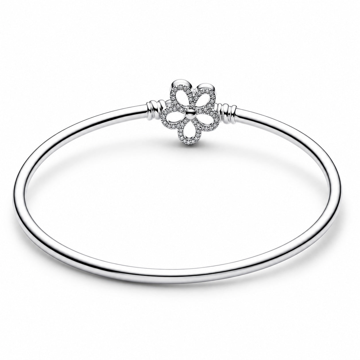 Pavé Flower Bangle Hallmarked S925 Sterling Silver