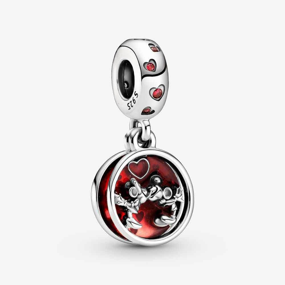 Disney Mickey Mouse & Minnie Mouse Love & Kisses Dangle Charm Hallmarked S925 Sterling Silver