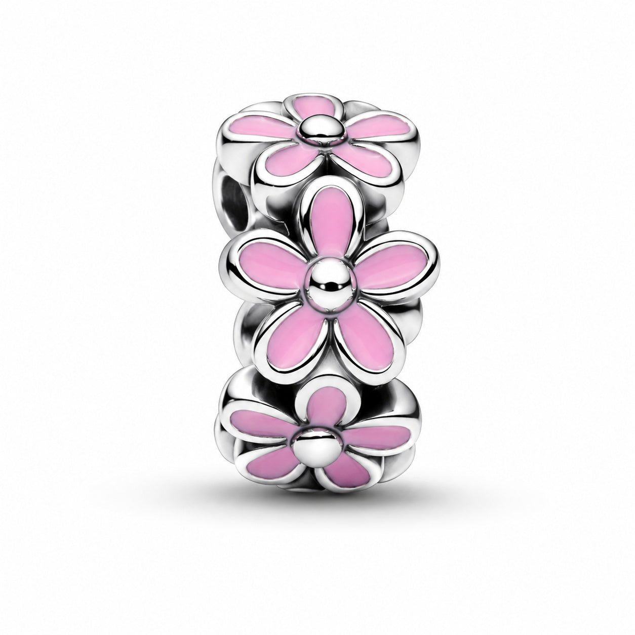 Pink Daisy Spacer Charm Hallmarked S925 Sterling Silver