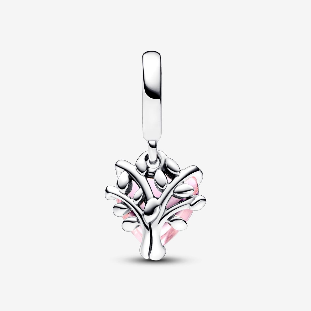 Pink Family Tree & Heart Dangle Charm Hallmarked S925 Sterling Silver