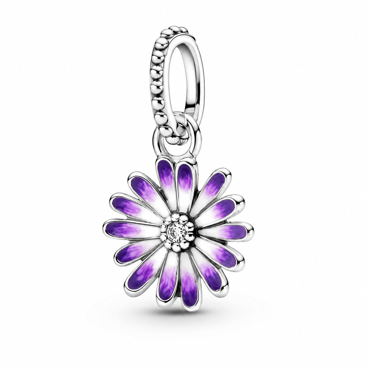 Purple Daisy Dangle Charm Hallmarked S925 Sterling Silver
