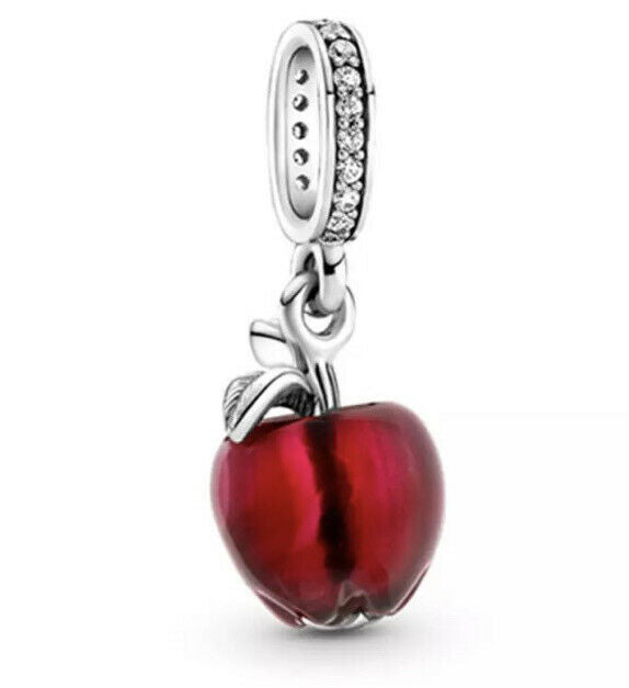 Murano Glass Red Apple Dangle Charm Hallmarked S925 Sterling Silver