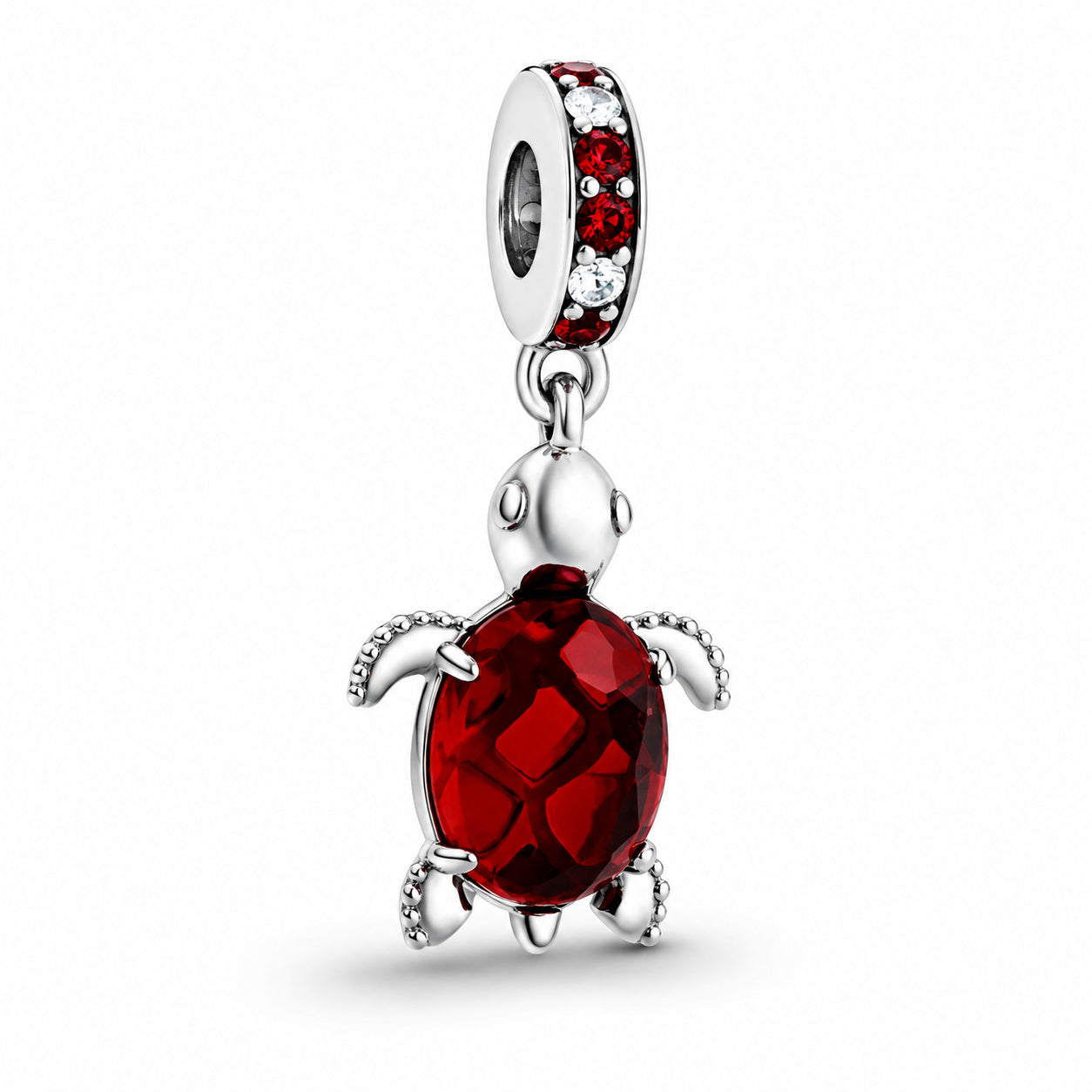 Red Murano Turtle Dangle Charm Hallmarked S925 Sterling Silver