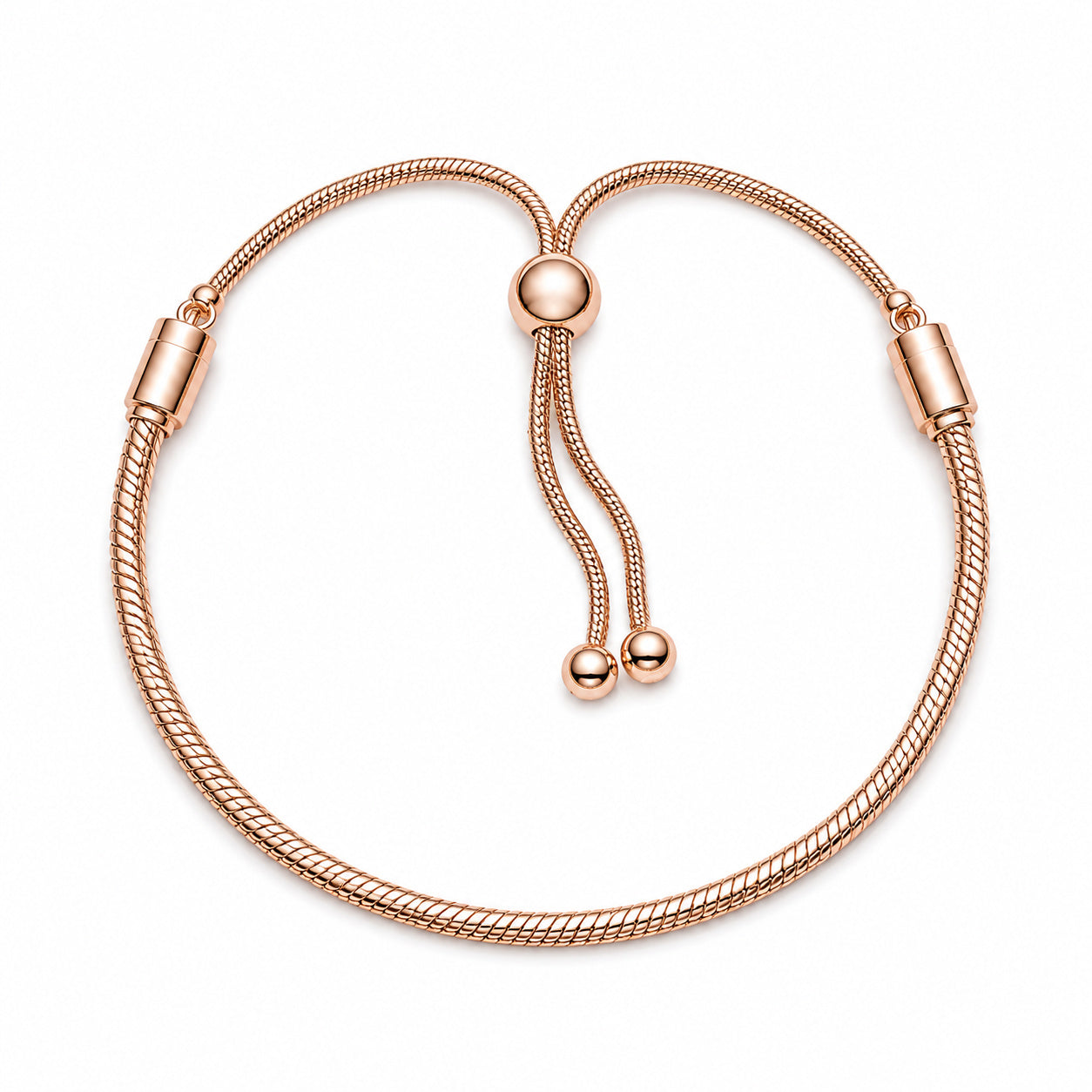 Rose Gold Moments Snake Chain Slider Bracelet Hallmarked S925 Sterling Silver