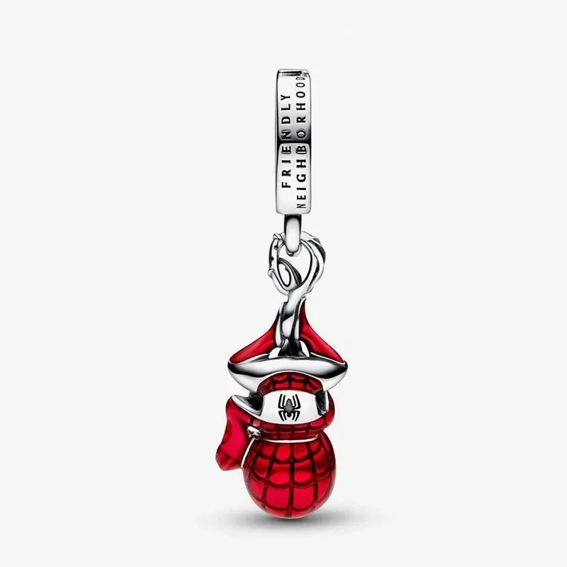 Marvel Hanging Spider Man Dangle Charm Hallmarked S925 Sterling Silver