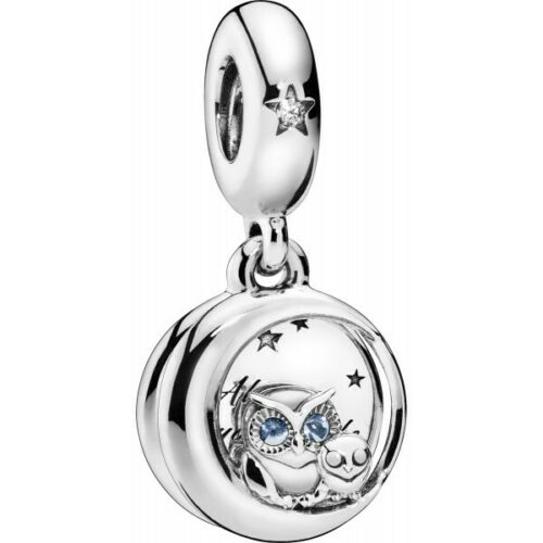Sparkling Owl Dangle Charm Hallmarked S925 Sterling Silver