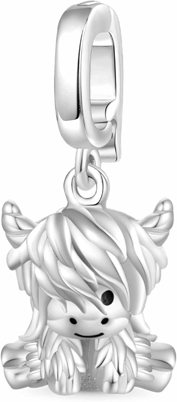 Scottish Highland Cow Dangle Charm Hallmarked S925 Sterling Silver