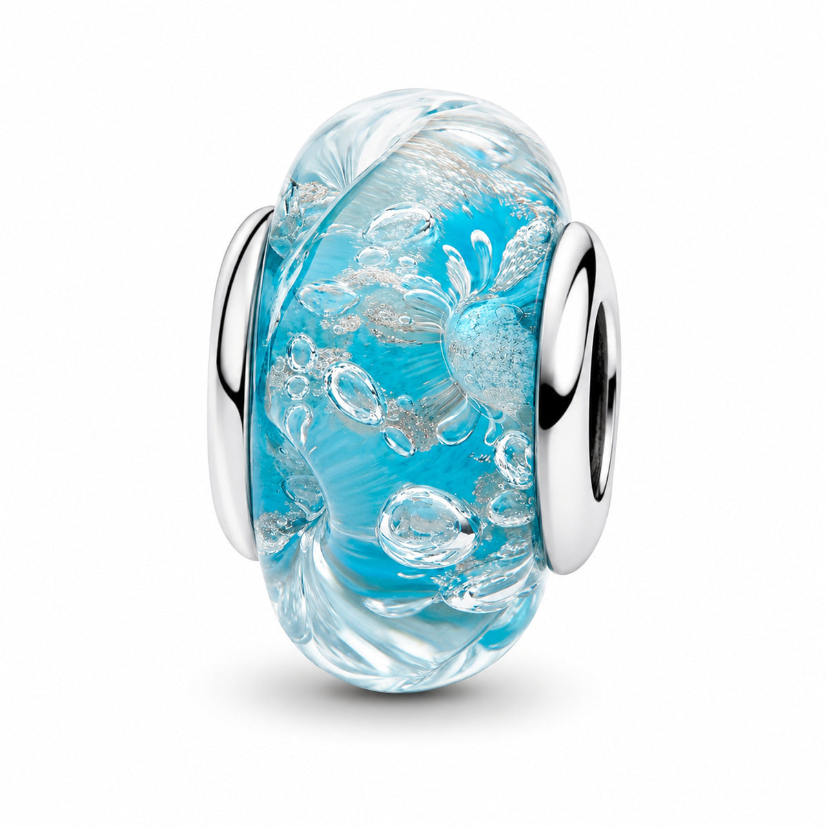Silver & Turquoise Murano Glass Glitter Charm Hallmarked S925 Sterling Silver