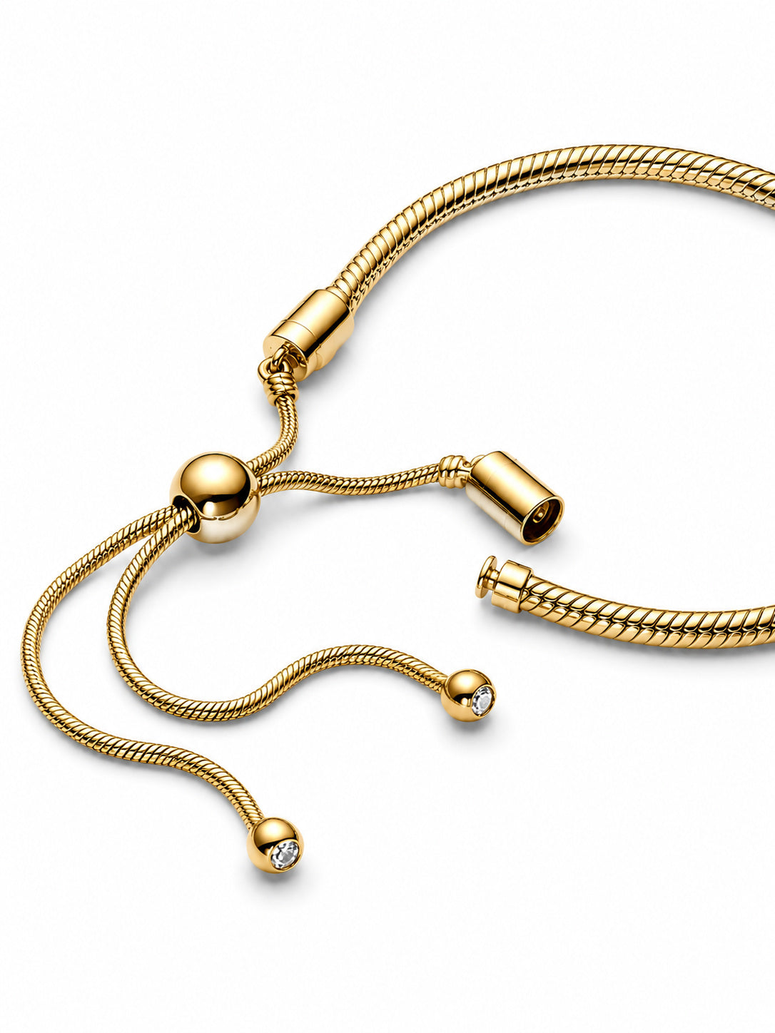 Gold Plated Moments Snake Chain Slider Bracelet Hallmarked S925 Sterling Silver