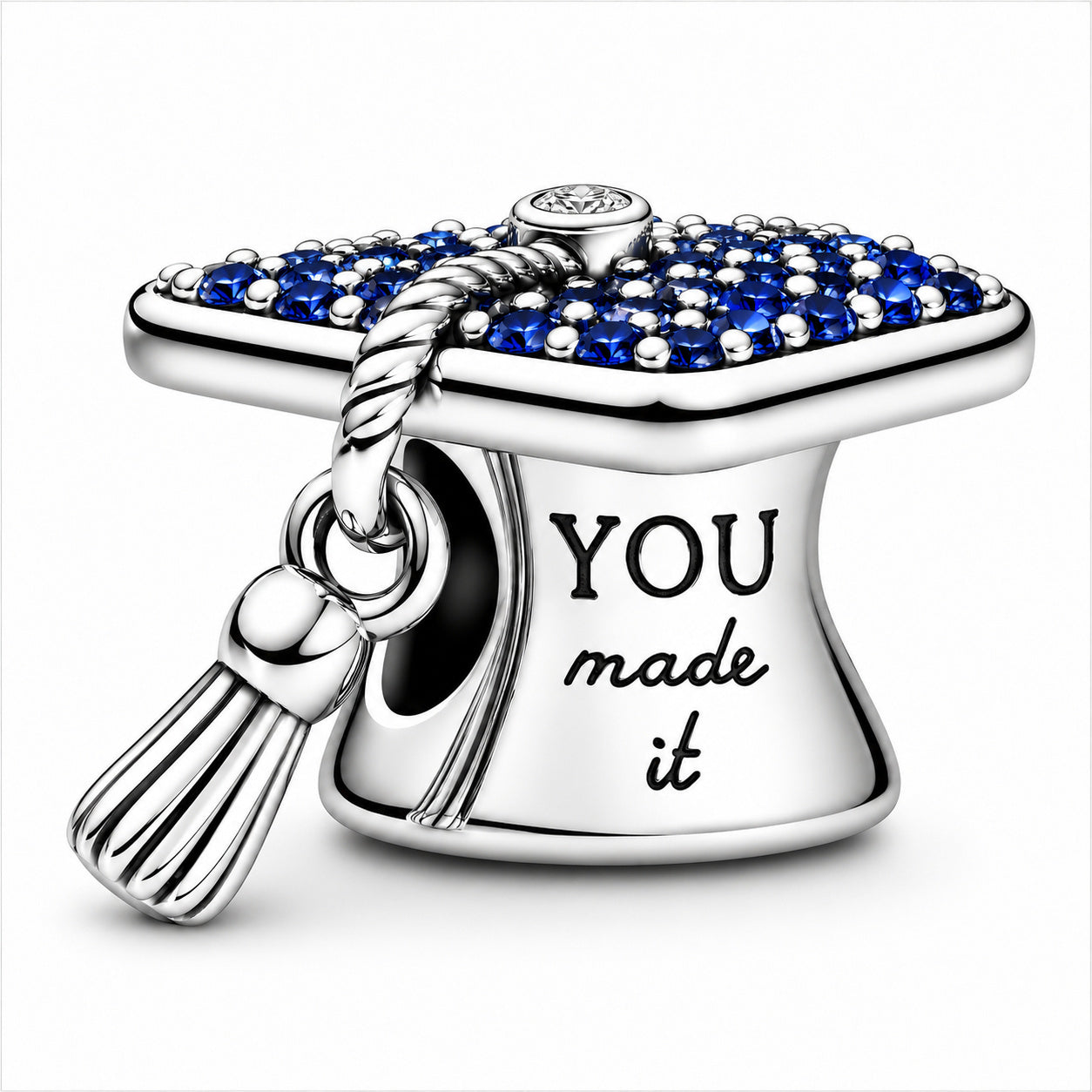 Sparkling Blue 2026 Graduation Cap Charm Hallmarked S925 Sterling Silver
