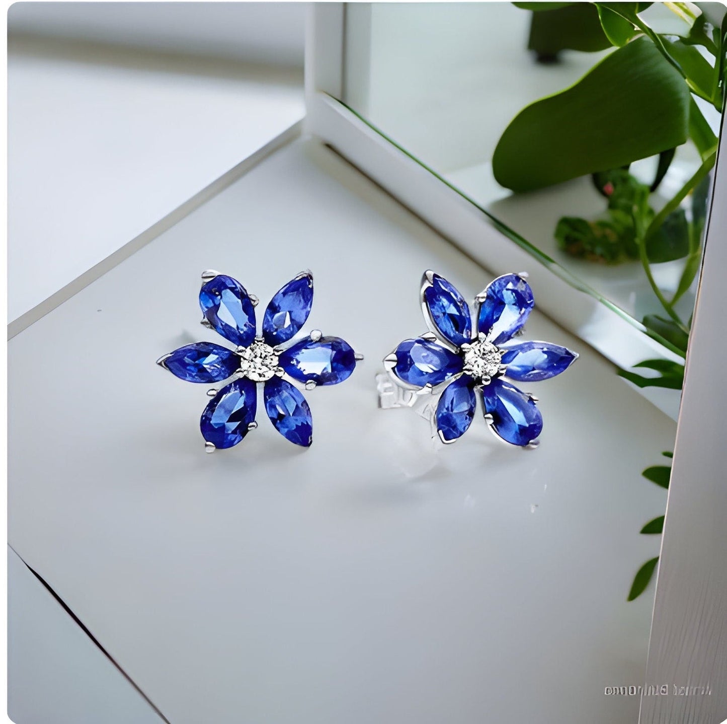 Sparkling Blue Herbarium Cluster Silver Stud Earrings