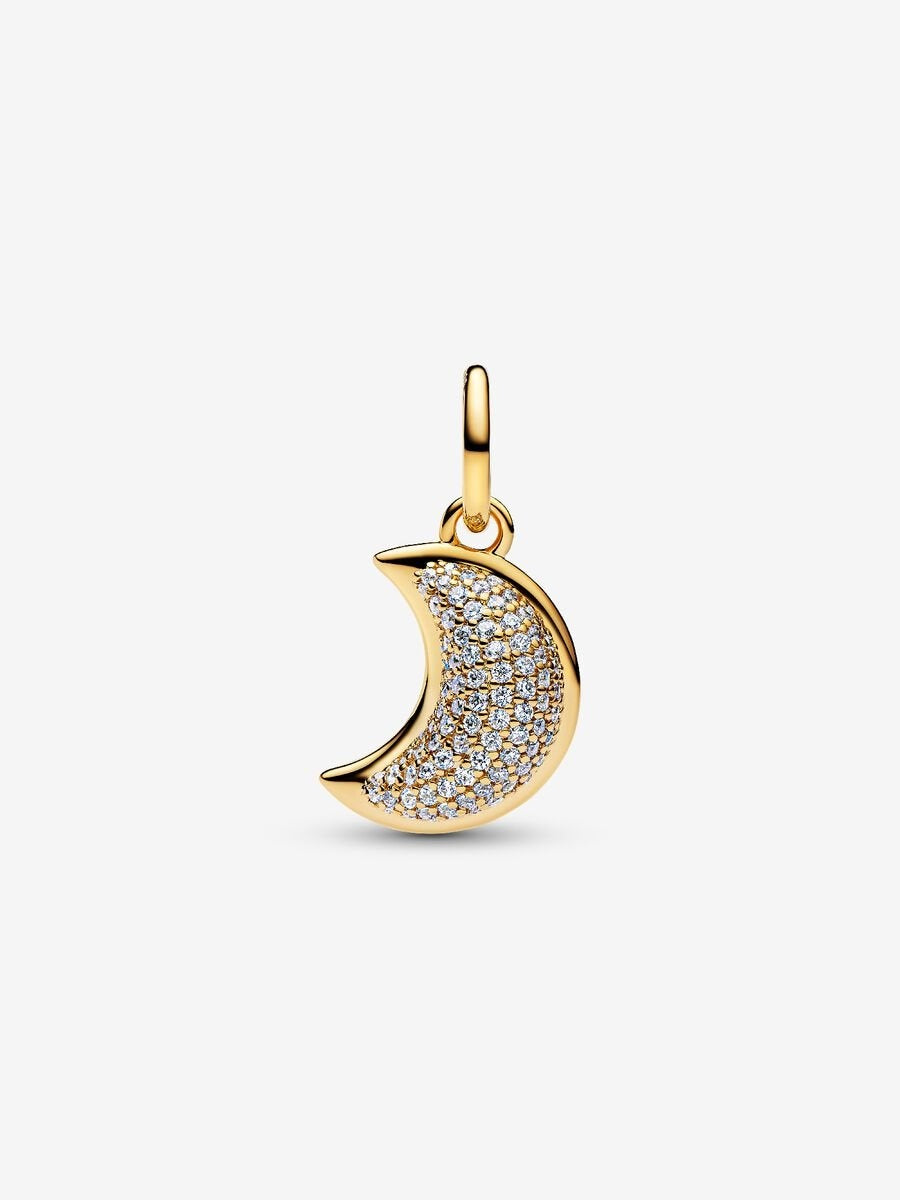 Sparkling Crescent Moon Dangle Charm Hallmarked S925 Sterling Silver