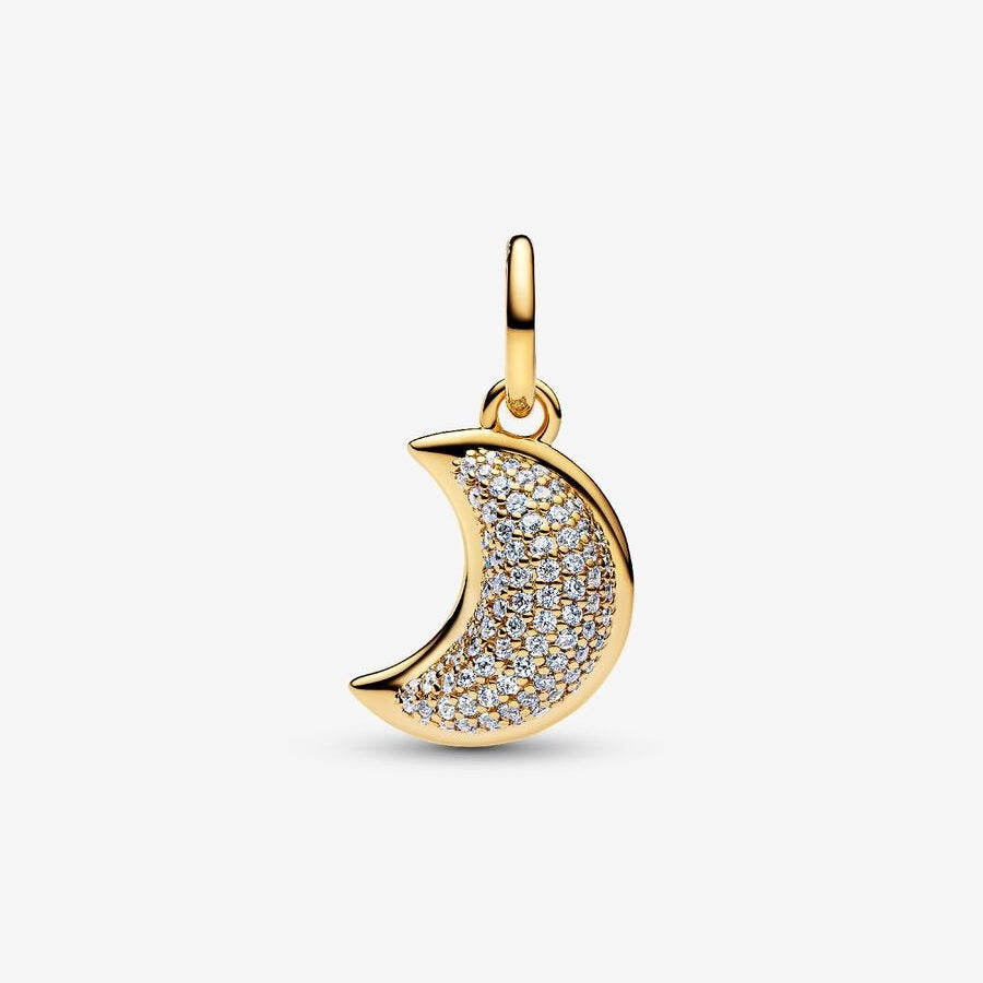 Sparkling Crescent Moon Dangle Charm Hallmarked S925 Sterling Silver