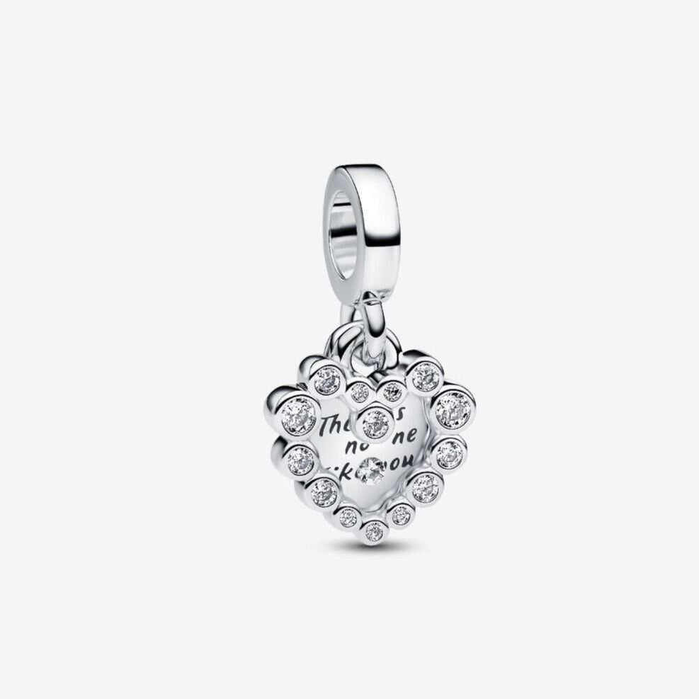 Sparkling Heart Double Hearts Dangle Charm S925 Sterling Silver Charm