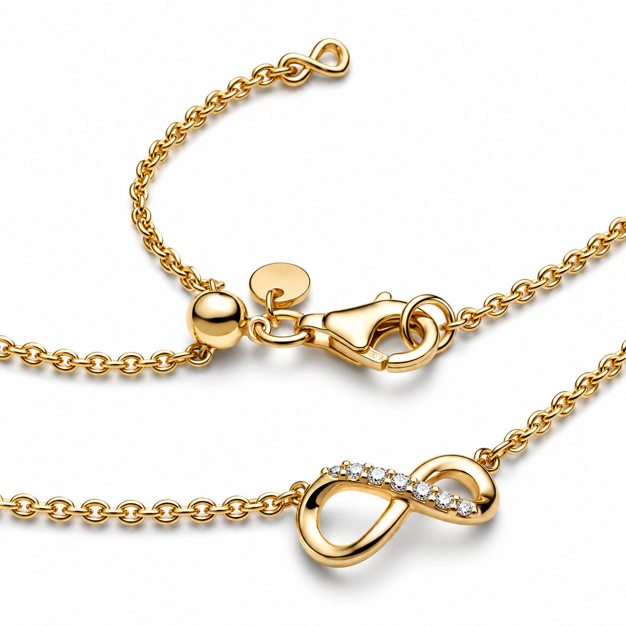 Sparkling Infinity Collier Gold Plated Necklace Hallmarked S925 Sterling Silver