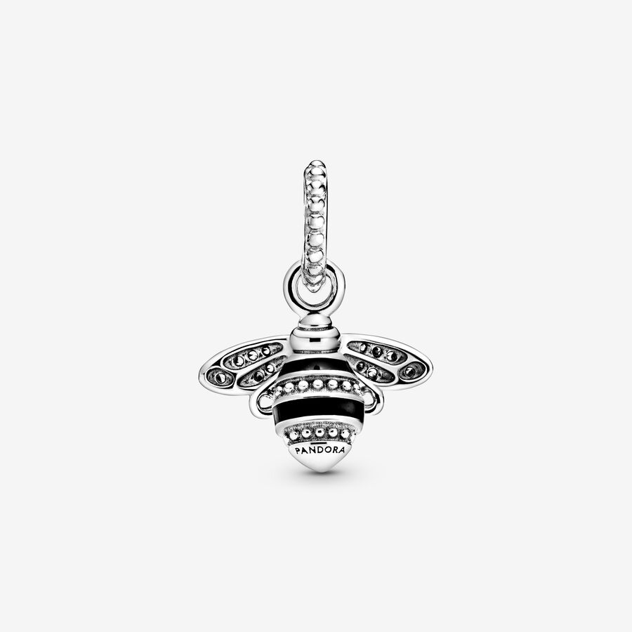 Sparkling Queen Bee Pendant Charm Hallmarked S925 Sterling Silver