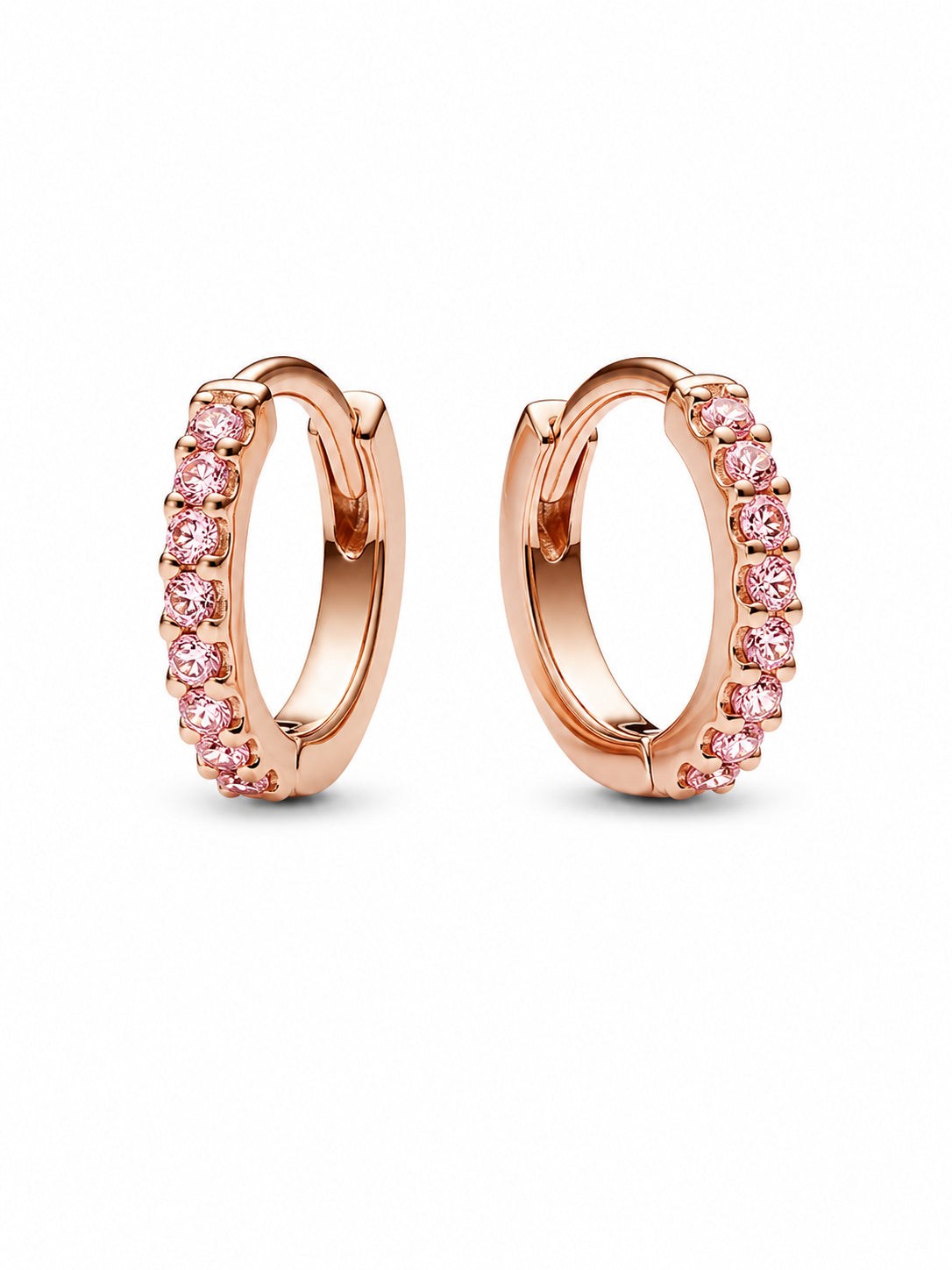 Rose Gold Sparkling Pink Huggie Hoop Earrings