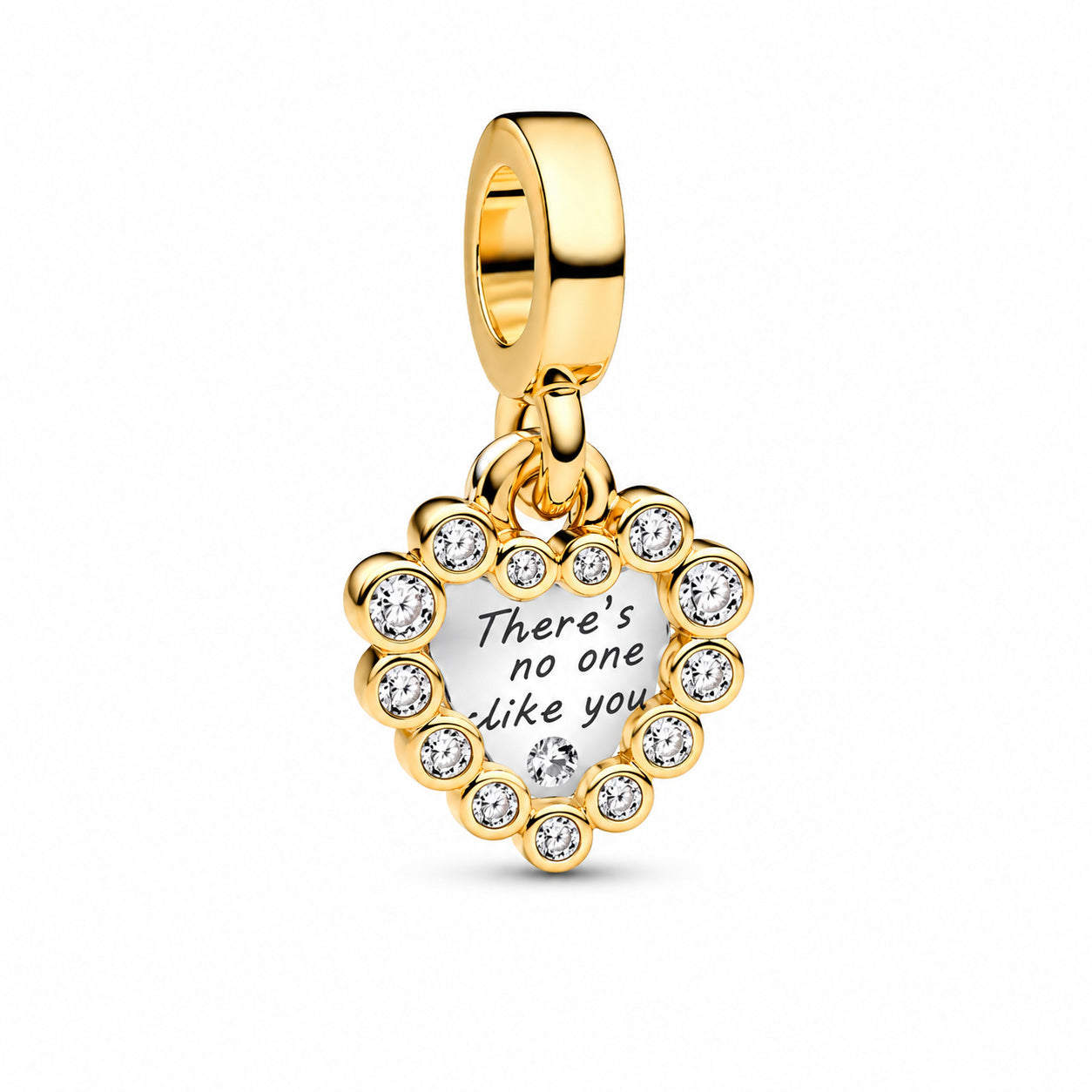 Sparkling Heart Double Dangle Charm Gold Plated S925 Sterling Silver Charm