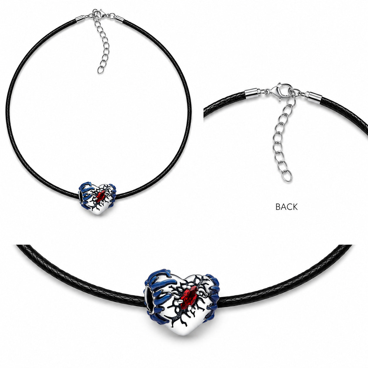 Stranger Things Glow-in-the-dark Heart Necklace Pendant & Adjustable Black Cord Hallmarked S925 Sterling Silver