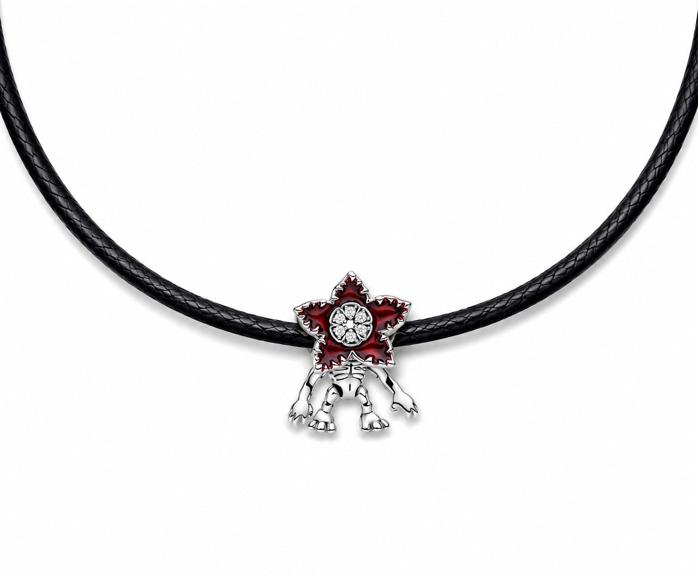 Stranger Things moveable demogorgon Necklace Pendant & Adjustable Black Cord Hallmarked S925 Sterling Silver