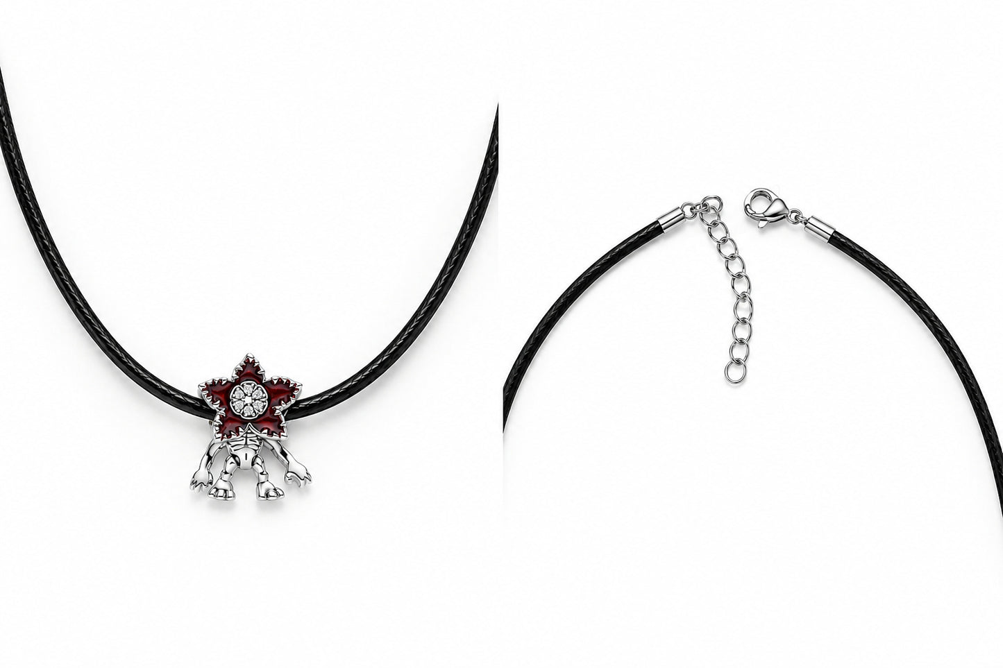 Stranger Things moveable demogorgon Necklace Pendant & Adjustable Black Cord S925 Sterling Silver