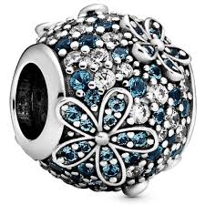 Teal Pave Daisy Flower Charm Hallmarked S925 Sterling Silver