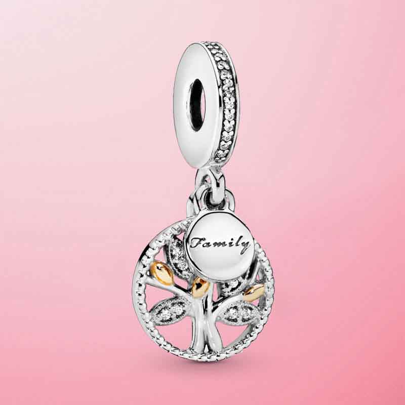 Family Tree Dangle Charm Hallmarked S925 Sterling Silver