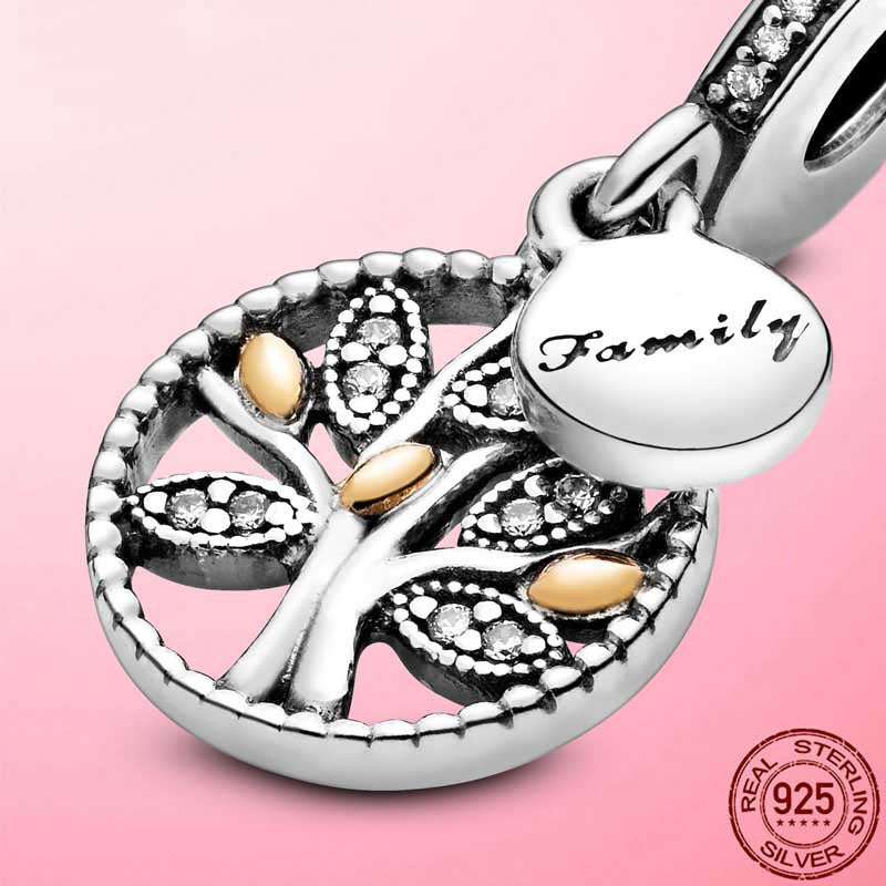Family Tree Dangle Charm Hallmarked S925 Sterling Silver
